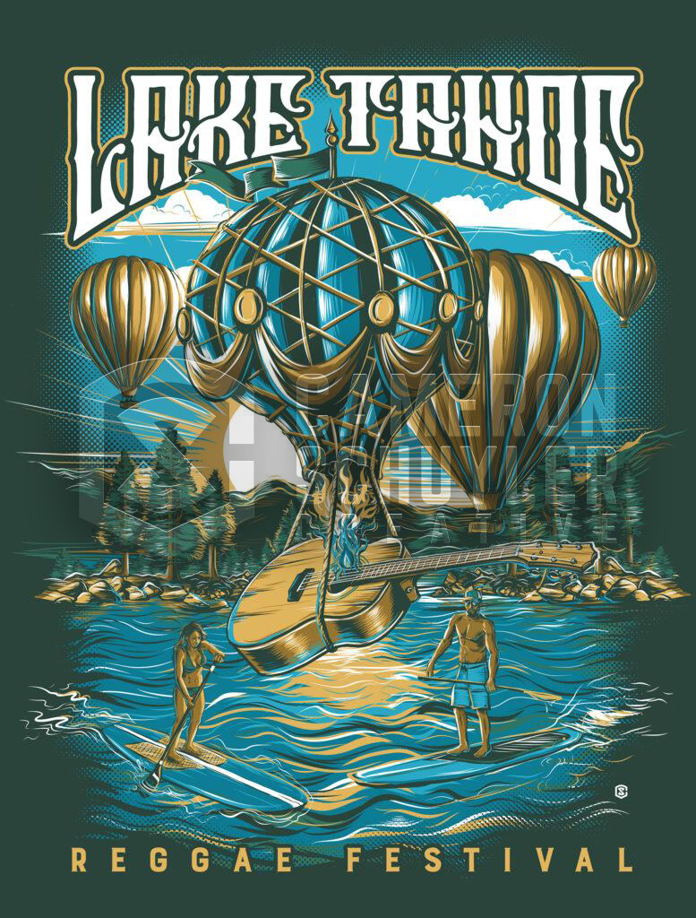 Lake Tahoe Reggae Festival Burning Guitar Tee Design