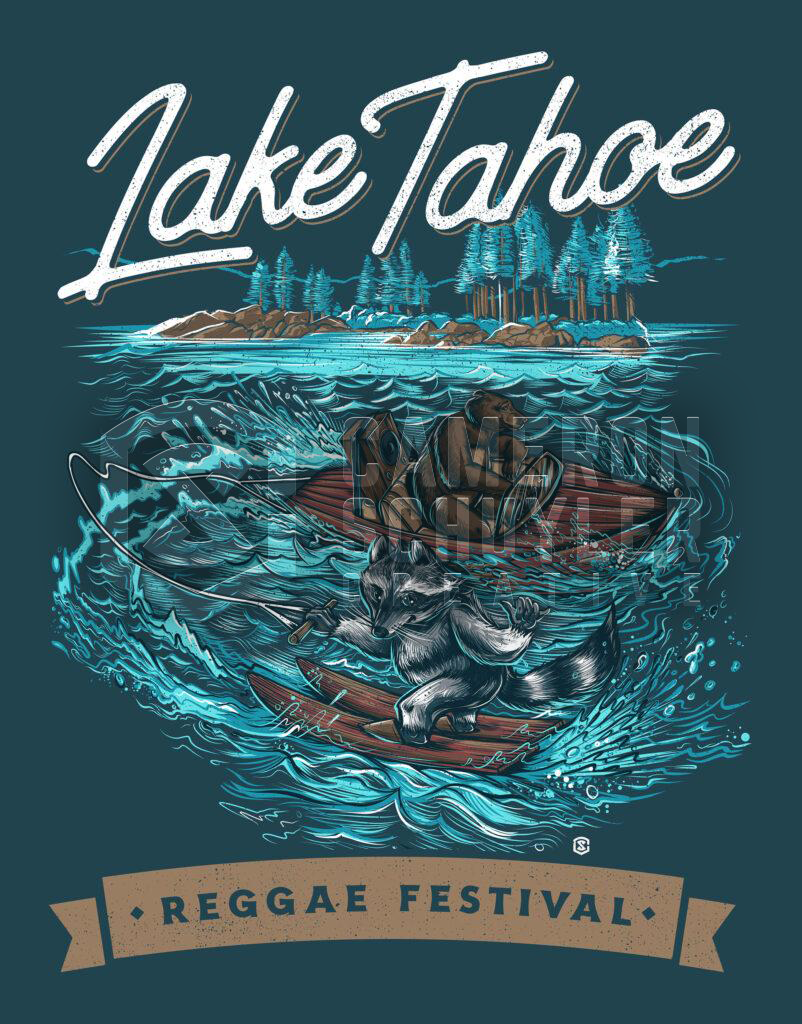 Lake Tahoe Reggae Festival Raccoon Shaka Tee Design